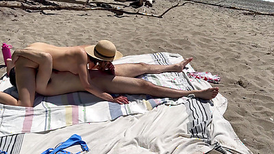 Wife begs for double creampie on public beach from husband and his friend / Amateur Hotwife