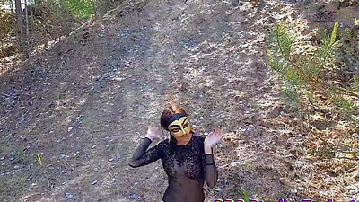 Model Kein Kana walks in forest