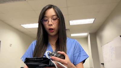 Creepy Doctor Convinces Young Asian Medical Intern to Fuck to Get Ahead glasses