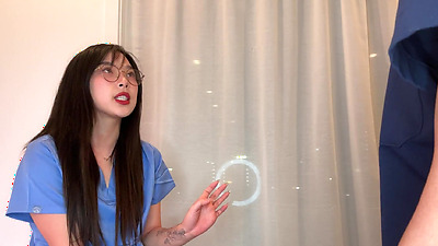 Creepy Doctor Convinces Young Asian Medical Intern to Fuck to Get Ahead glasses