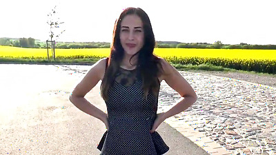 German Brunette Bitch Gets Fucked In A Car And Swallows Cum