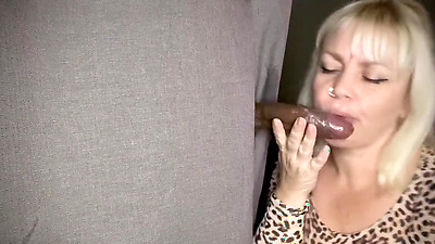 Mystery meat blonde sucking black cock