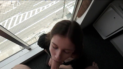 Brunette chick sucks my shaft like a pro