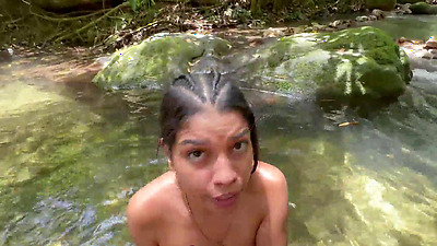 My shy stepsister helps me look for wood and we end up fucking very hard in the river