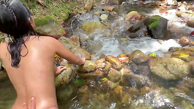 My shy stepsister helps me look for wood and we end up fucking very hard in the river