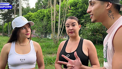 Stranger offers money to girlfriends in a public park to fuck their tight pussies