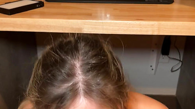 Slutty roommate swallows my cum while I work from home