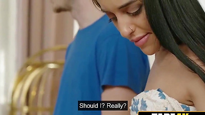 Cheeky Russian Gold-digger Chewing Bubble Gum and Fucking Boyfriend's Dad