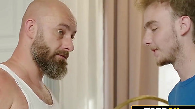 Cheeky Russian Gold-digger Chewing Bubble Gum and Fucking Boyfriend's Dad