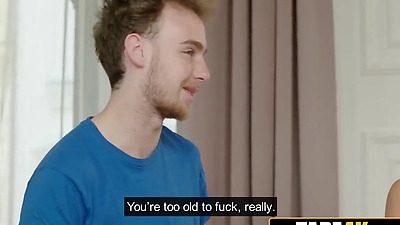 Cheeky Russian Gold-digger Chewing Bubble Gum and Fucking Boyfriend's Dad