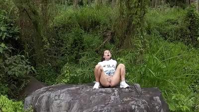 Horny stranger masturbate on stone with anal plug in cutie arse - PassionBunny