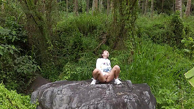 Horny stranger masturbate on stone with anal plug in cutie arse - PassionBunny