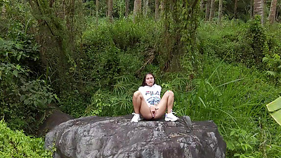 Horny stranger masturbate on stone with anal plug in cutie arse - PassionBunny