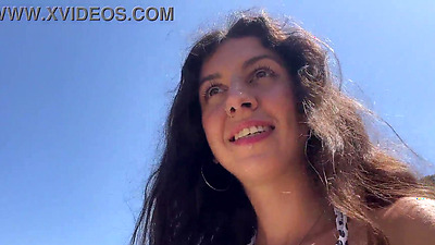 Walking with hot cum on my face on a public beach full of people - Cumwalk