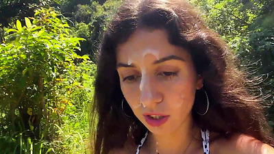 Walking with hot cum on my face on a public beach full of people - Cumwalk