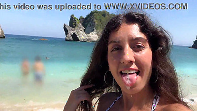 Walking with hot cum on my face on a public beach full of people - Cumwalk