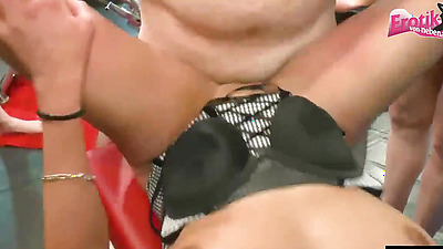 Two blonde inseminated in a sex club without a condom