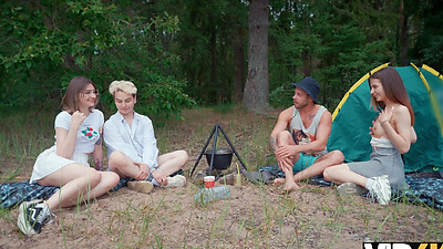 VIP4K. Horny couples lick asses in the woods and fuck with each other