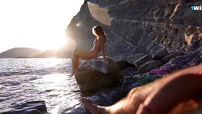 SHAFT FLASH on a nudist beach: Stranger caught me jerking off and helped me cum