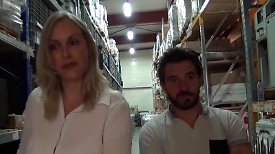 Tall French MILF sucks and fucks in the warehouse she works at