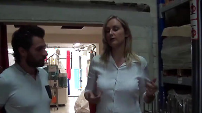 Tall French MILF sucks and fucks in the warehouse she works at