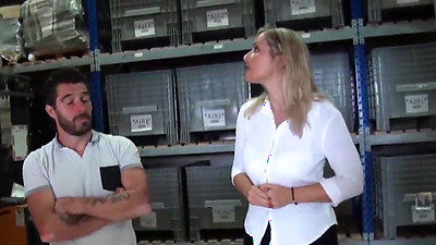 Tall French MILF sucks and fucks in the warehouse she works at