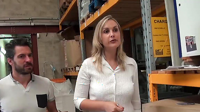 Tall French MILF sucks and fucks in the warehouse she works at
