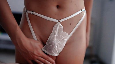 Daddy is rubbing teen pink pussy until cum on panties