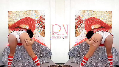 Babe with sexy school uniform is dancing with panties. Striptease with big iguana toy. Double Regina