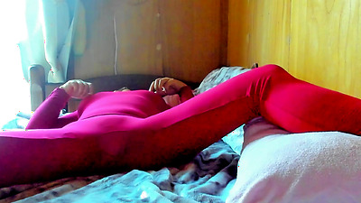 「あ～これ♡マンコとケツにクるっ♡」最初にすかしっ屁してから排泄我慢乳首オナニーする全身タイツの日本人女性。