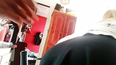 Housewife without panties shows her pussy to the technical service and spies on her having hard sex