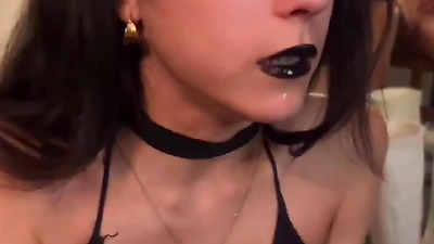 I painted her lips , took it off with my dick and finished it inside her throat