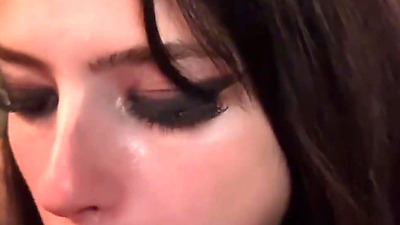 I painted her lips , took it off with my dick and finished it inside her throat