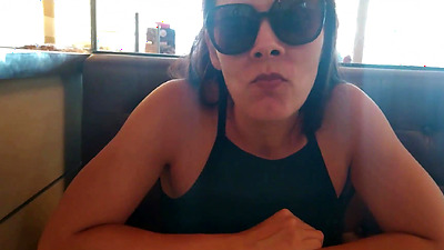 My girlfriend lost a bet and masturbated inside the restaurant and then got naked on the street