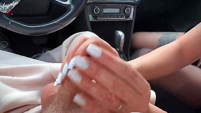 My Boss's Wife Sucks Penis in the Car and Cums in Her Mouth, Big Boobs