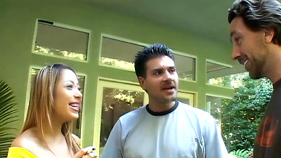 Asian bitch sucking two great dick