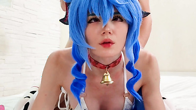 Hottie Ganyu from Genshin Impact dressed up in a sexy cow costume to be fucked and get a hot creampie