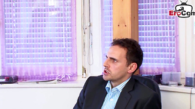 German skinny student seduces her teacher to sex in the office