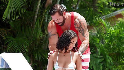 Ebony stepdaughter gets oiled up by her stepdad...