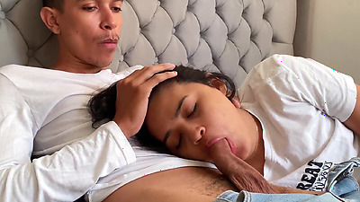 Perverted stepdad puts his dick in my mouth until he cums