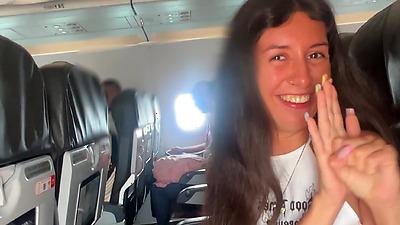 Risky public blowjob on a plane - we got caught!