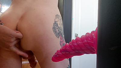 Mikel Donovon fucks himself with a 10 and a half inch  fantasy dildo!