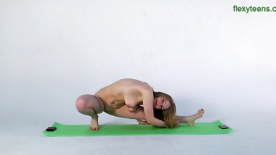 Big tits blonde gymnast girl stretching