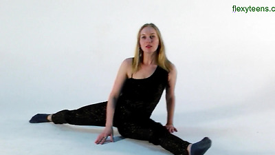 Big tits blonde gymnast girl stretching