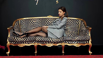 Tall Russian Chick Melena Maria Rya Stockings and Suspenders Dildo Fuck