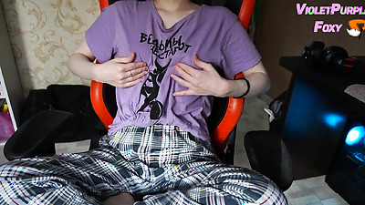 Virgin plays with her nipples to orgasm when she is home alone