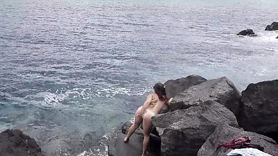 Unexpected Cumshot on the Face of a Nudist on the Beach! Cuckold Husband...Lover Marked Her