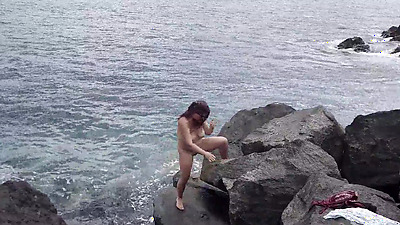 Unexpected Cumshot on the Face of a Nudist on the Beach! Cuckold Husband...Lover Marked Her