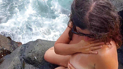 Unexpected Cumshot on the Face of a Nudist on the Beach! Cuckold Husband...Lover Marked Her