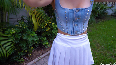 Step Mom caught Step Son jerking off outdoor and helps cum in her panties while Husband is not seeing